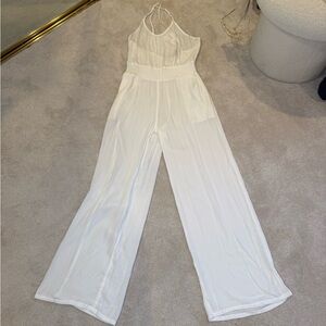 NWT Prana Fernie White Sheer Cross Strap Back Wide Leg Jump Suit Size M